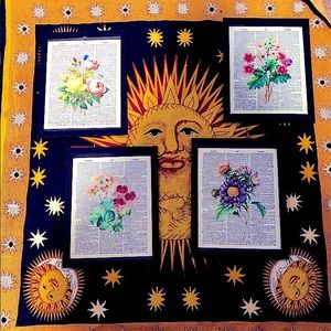 Framed Floral Prints on Dictionary Paper